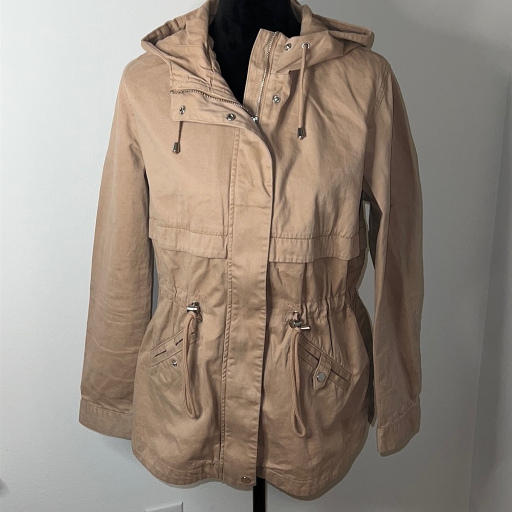Divided tan utility women’s hoodie 100% cotton jacket Sz M